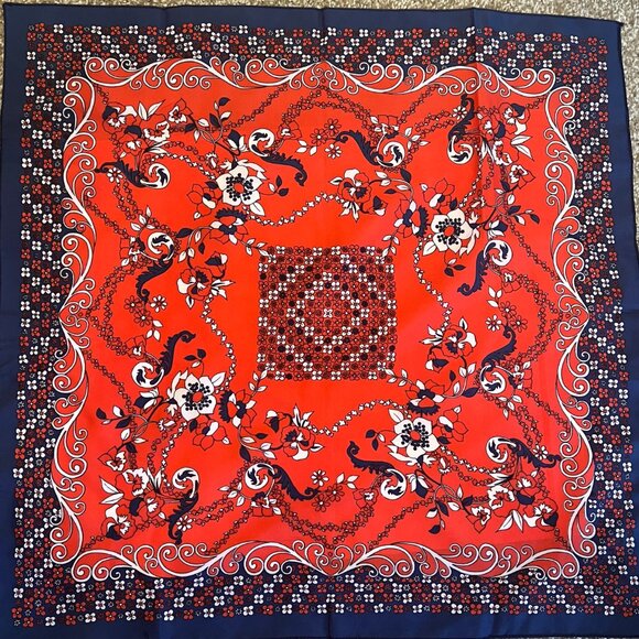 Vintage Scarf - Floral Pattern in Red White and Blue - Picture 2 of 5
